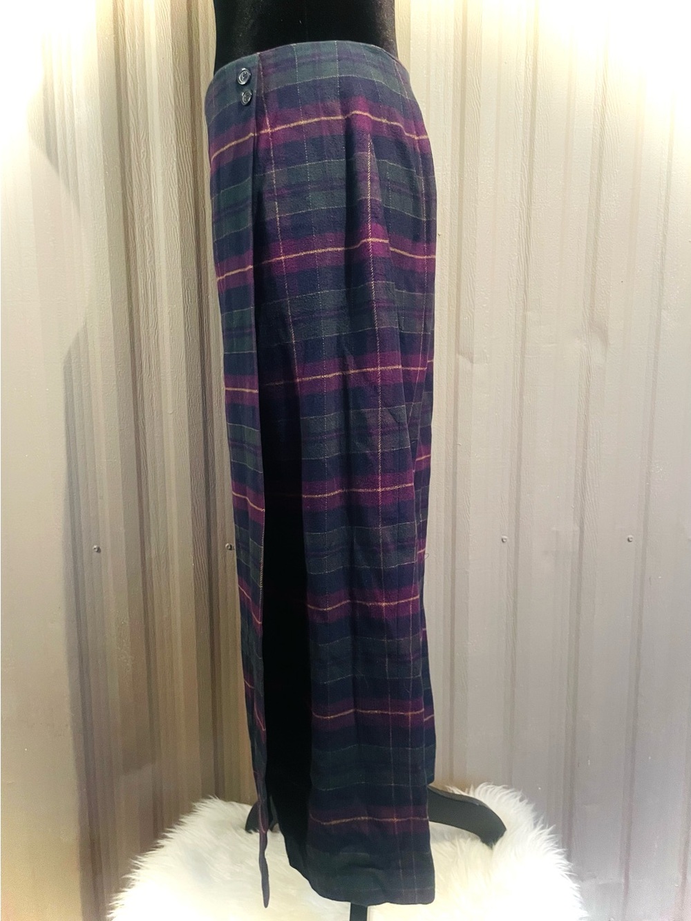 VTG Talbots Long Faux Wrap Skirt Green Purple Plaid Flannel Maxi sz 12 - Picture 6 of 14